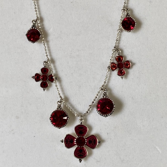 Pilgrim Danish designed red crystal enamel flowers silver plated necklace. Used - Picture 3 of 10